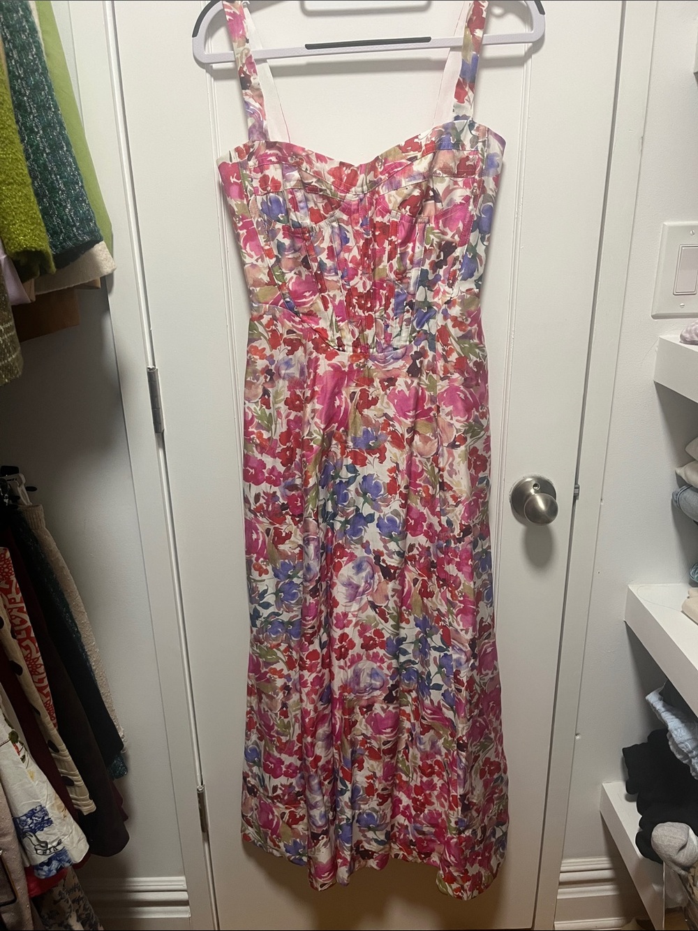 Anthropologie Pink Floral Maxi Dress with Multicolor Blooms